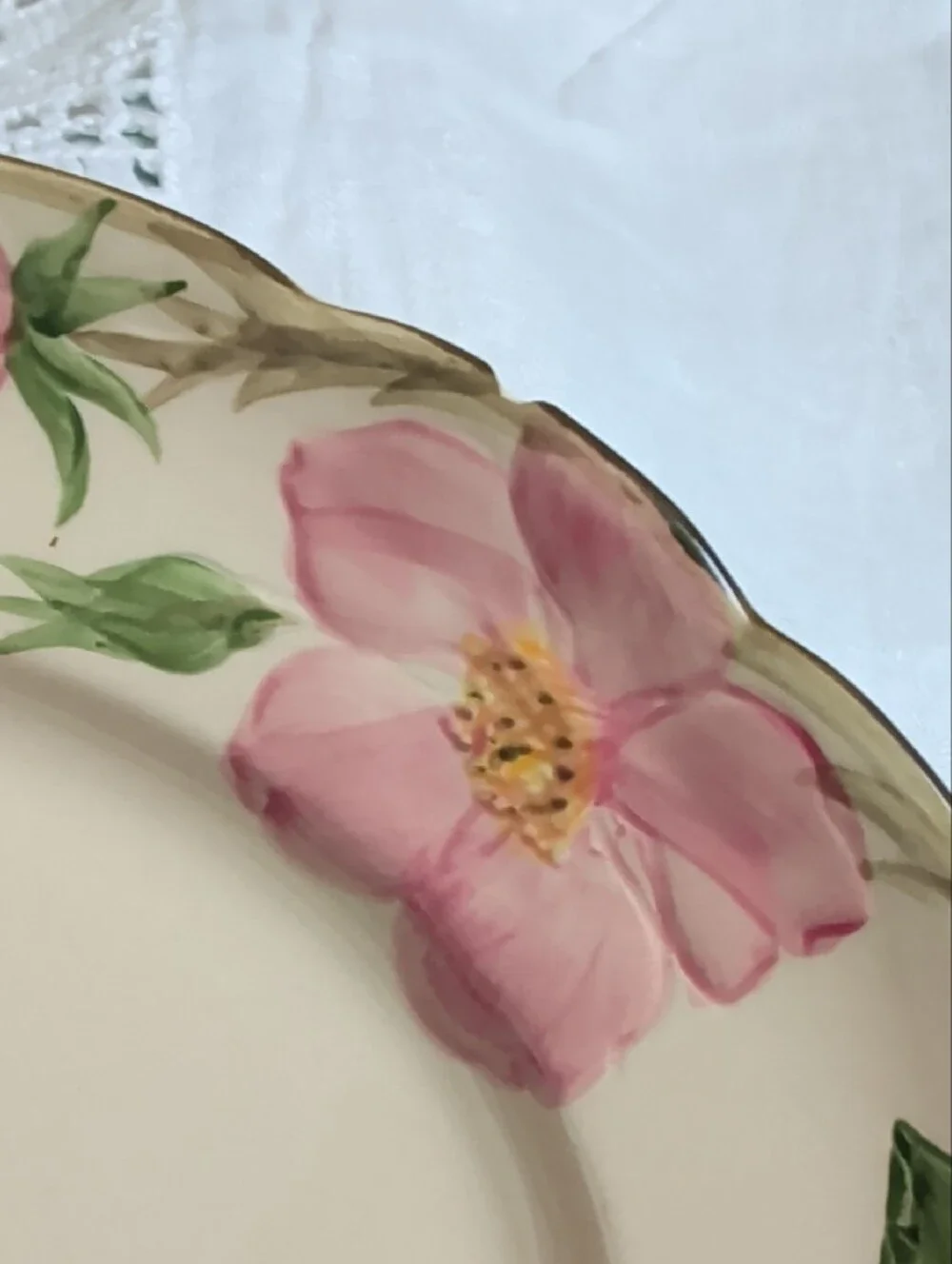 Fransican Earthenware Oval Serving Platter with Pink Flower Accents